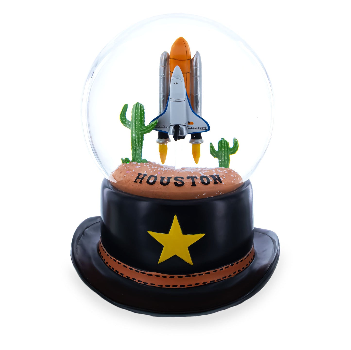 Houston Space Shuttle with Cowboy Hat Base Glass Water Snow Globe