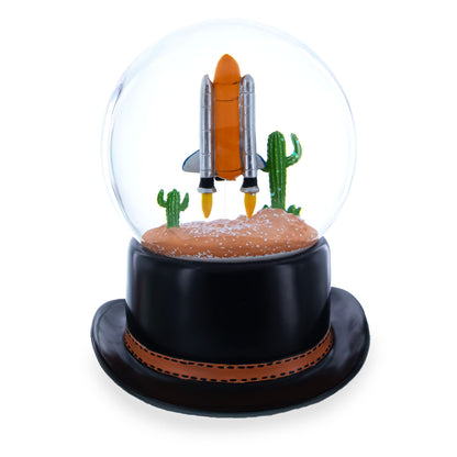 Houston Space Shuttle with Cowboy Hat Base Glass Water Snow Globe