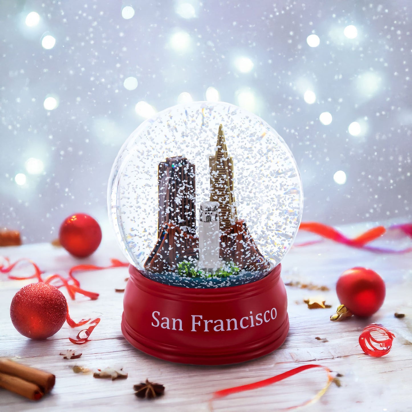 San Francisco Skyline with Iconic Landmarks Glass Water Snow Globe