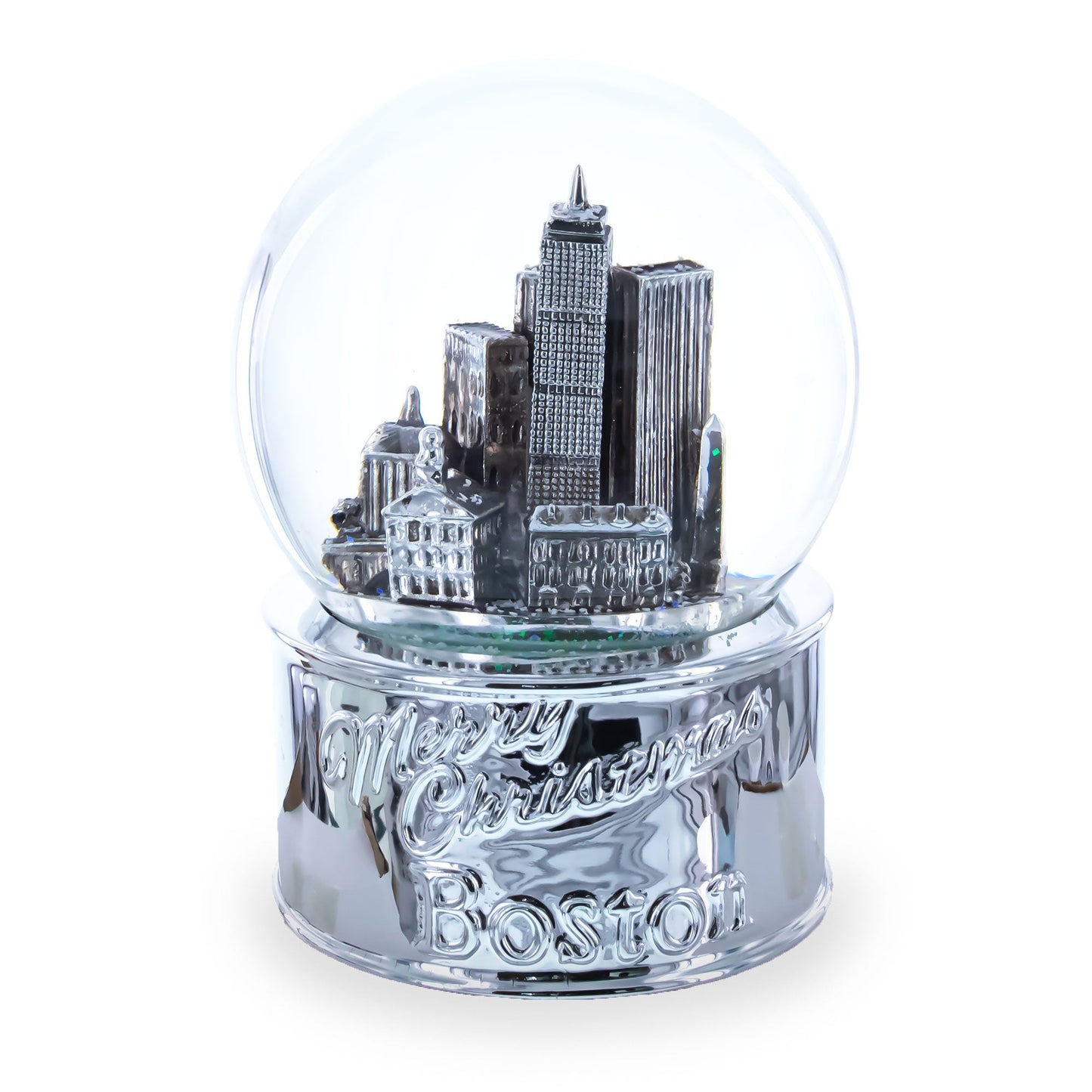Boston Cityscape Silver Base Glass Water Snow Globe
