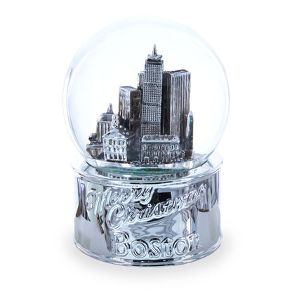 Boston Cityscape Silver Base Glass Water Snow Globe