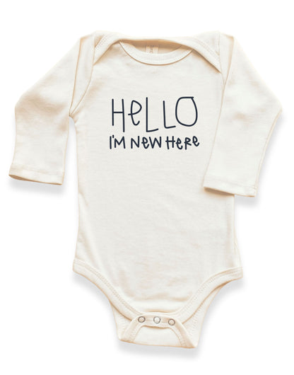 Baby Hello Im New Here Long-Sleeve Organic Cotton Bodysuit