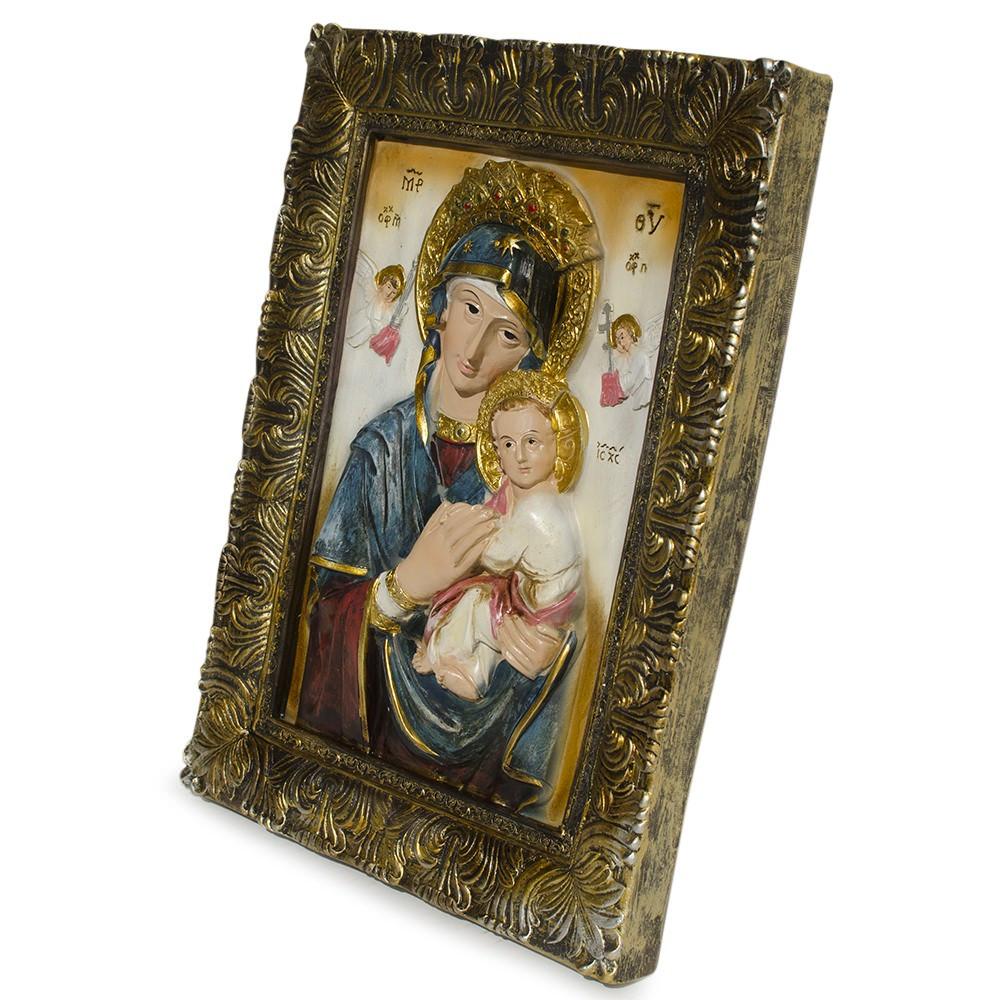 Virgin Mary and Baby Jesus Religious Icon – Ornate Framed Wall Art for Christian Home Decor 12 Inches