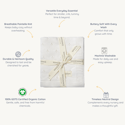 Organic Cotton Pointelle Baby Knit Blanket - Ivory