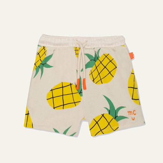 Recycled Cotton Pineapple Harvest Cropped Girl Shorts - Natural/multi