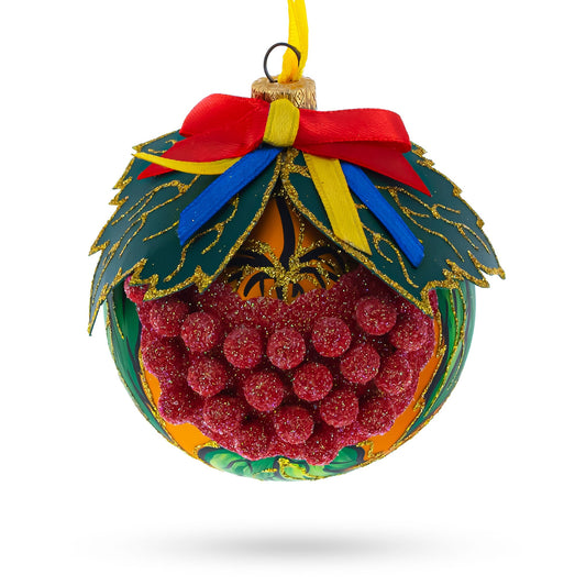 Embossed Ukrainian Kalyna Berries Glass Ball Christmas Ornament 4 Inches