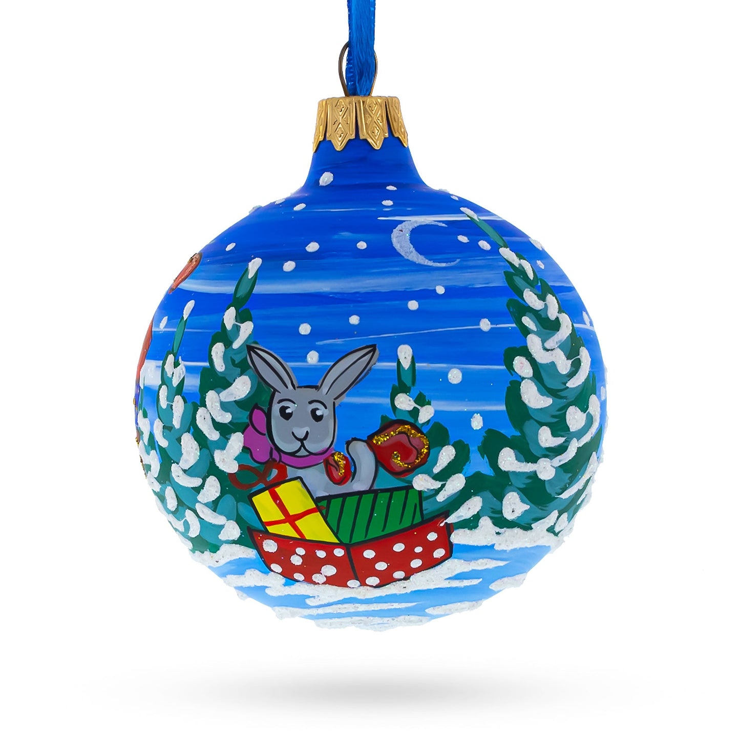 Santa in the Woods Glass Ball Christmas Ornament 3.25 Inches
