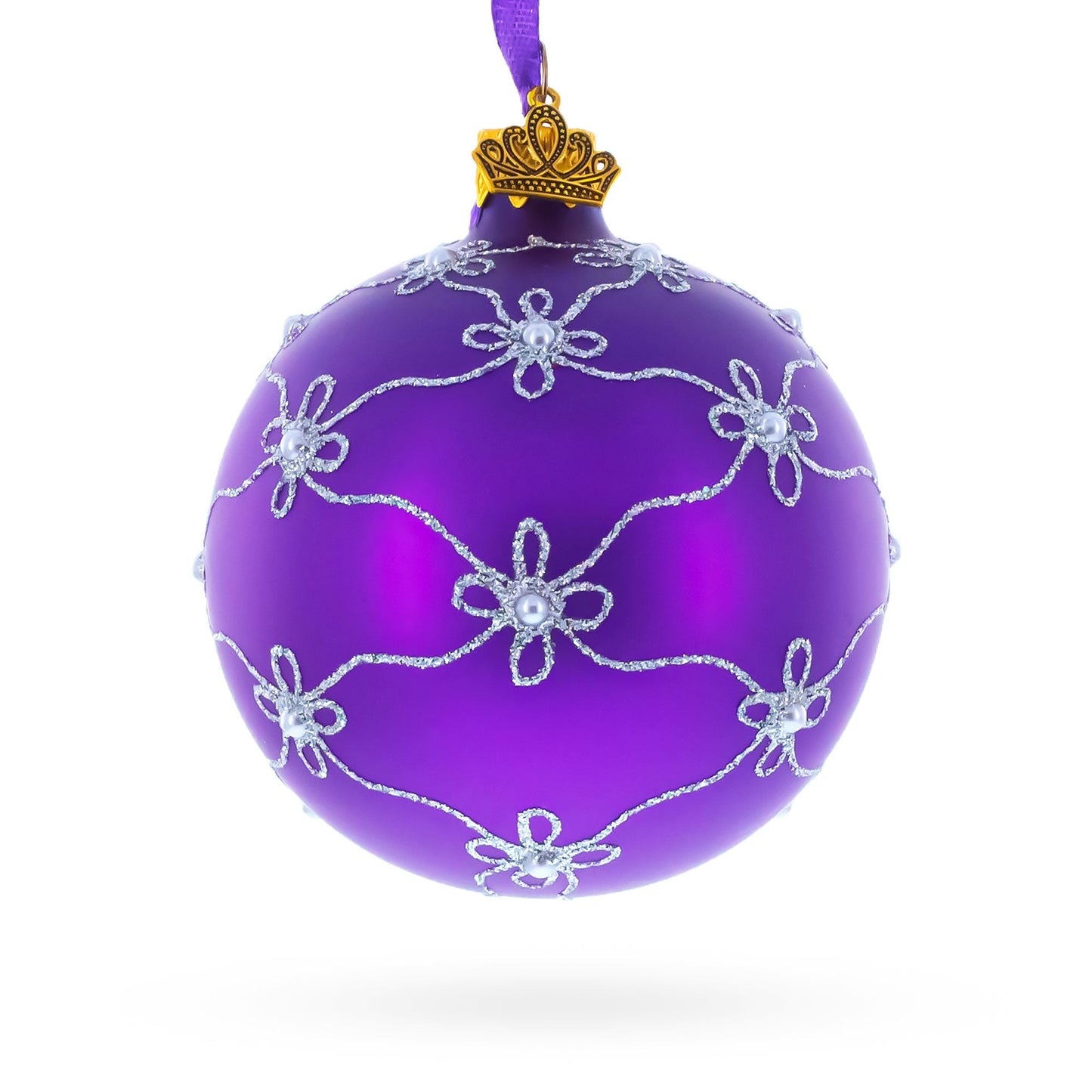 1906 Royal Swan Purple Glass Ball Christmas Ornament 3.25 Inches