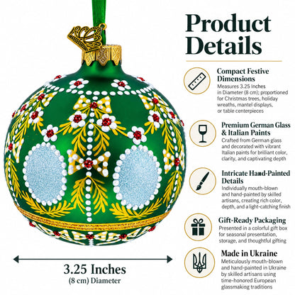 1908 Alexander Palace Royal Green Glass Ball Christmas Ornament 3.25 Inches