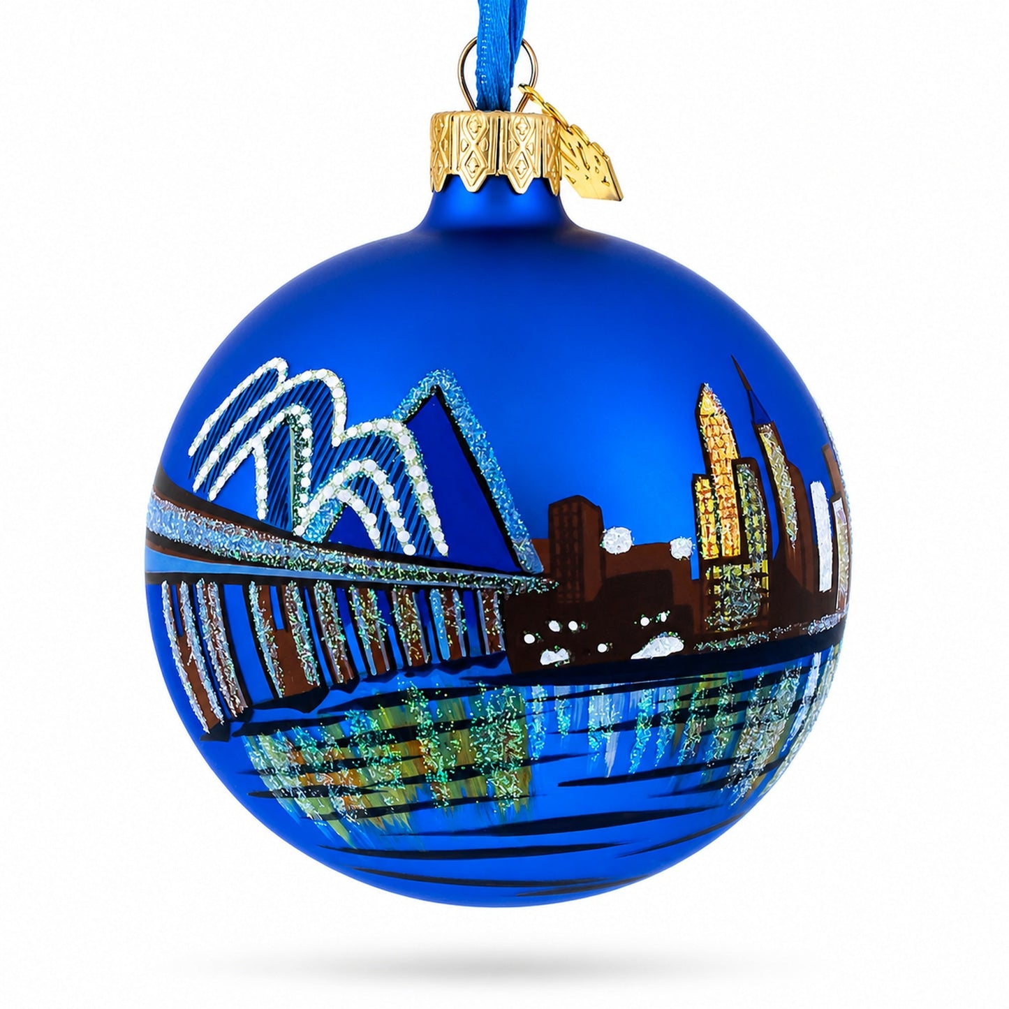 Memphis at Night, Tennessee Glass Ball Christmas Ornament 3.25 Inches