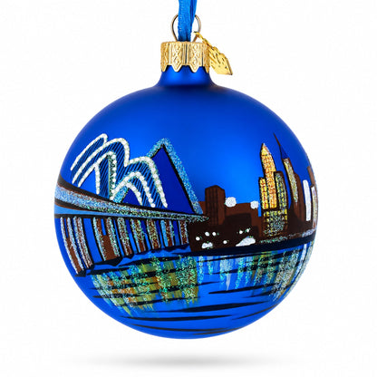 Memphis at Night, Tennessee Glass Ball Christmas Ornament 3.25 Inches
