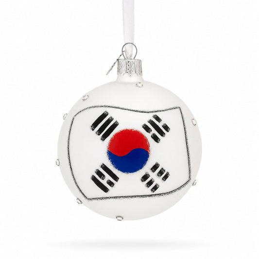 Flag of South Korea Glass Ball Christmas Ornament 3.25 Inches