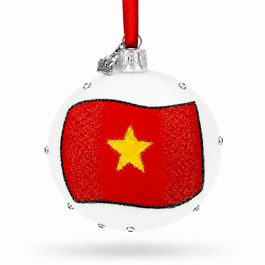 Flag of Vietnam Glass Ball Christmas Ornament 3.25 Inches
