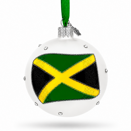 Flag of Jamaica Glass Ball Christmas Ornament 3.25 Inches
