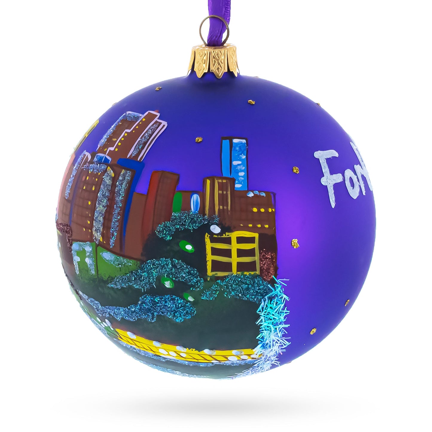 Fort Worth, Texas, USA Glass Ball Christmas Ornament 4 Inches