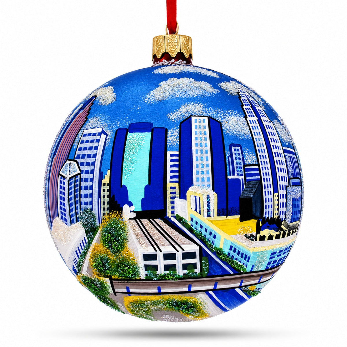 Charlotte, North Carolina, USA Glass Ball Christmas Ornament 4 Inches