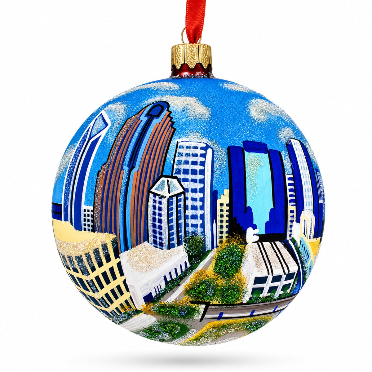 Charlotte, North Carolina, USA Glass Ball Christmas Ornament 4 Inches