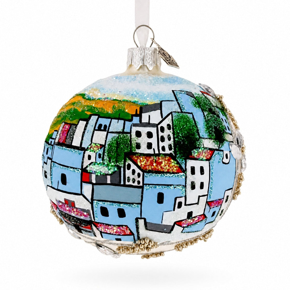 Blue City Chefchaouen, Morocco Glass Ball Christmas Ornament 3.25 Inches
