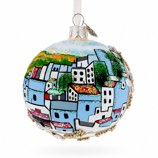 Blue City Chefchaouen, Morocco Glass Ball Christmas Ornament 3.25 Inches