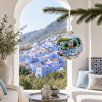 Blue City Chefchaouen, Morocco Glass Ball Christmas Ornament 3.25 Inches