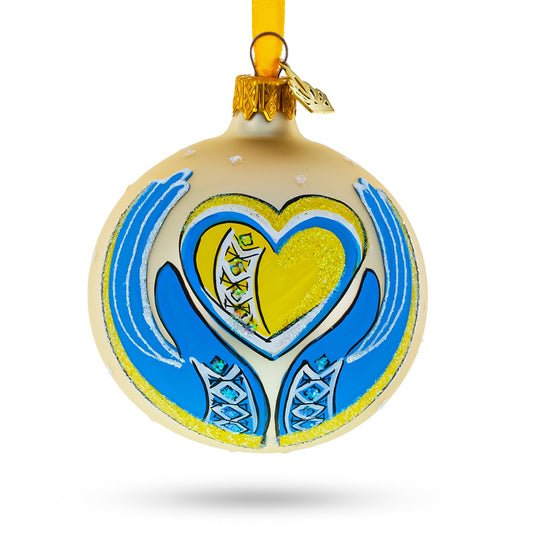 Ukraine in my Heart Glass Ball Christmas Ornament 3.25 Inches