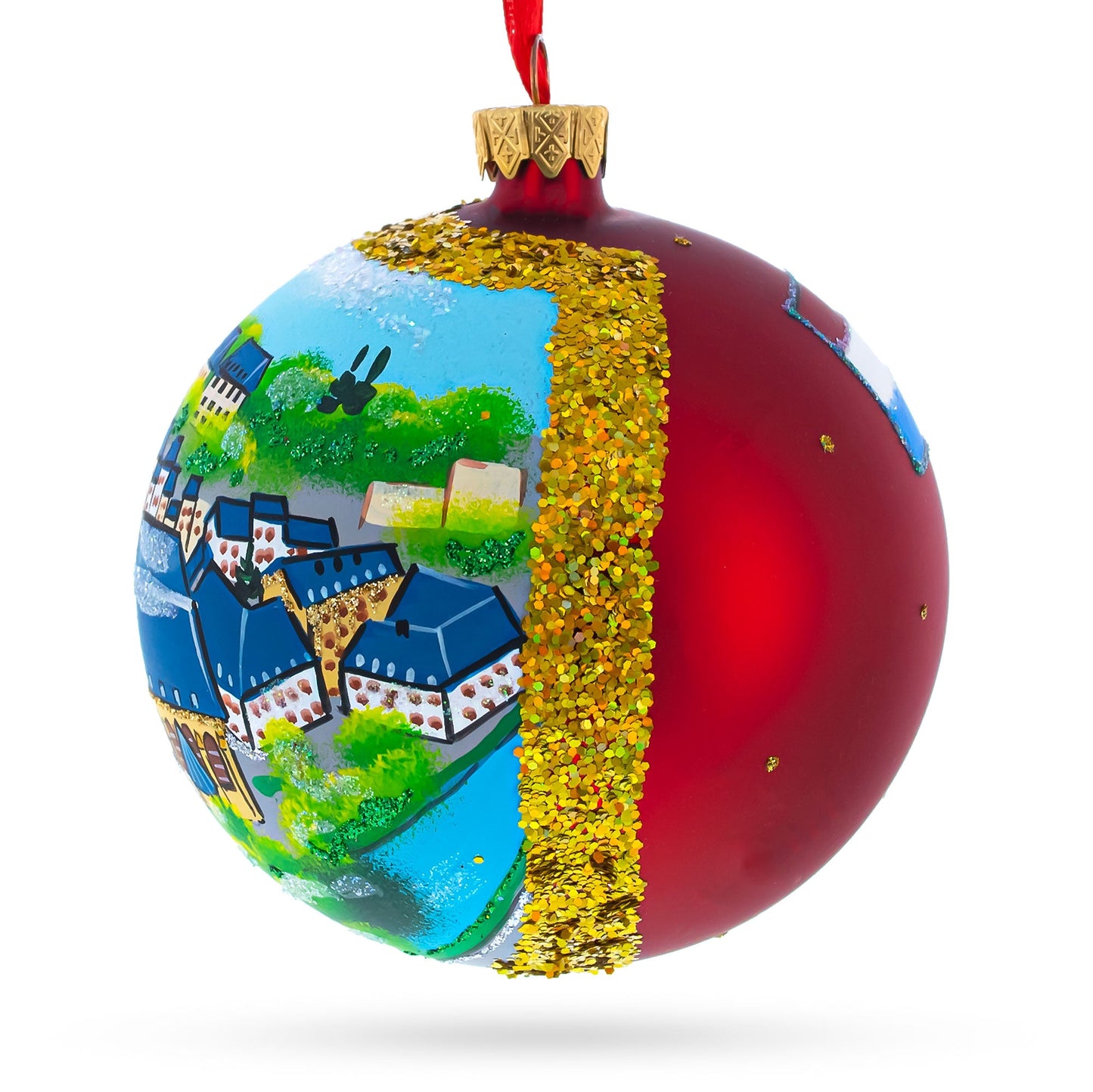 Le Chemin de la Corniche, Luxembourg City, Luxembourg Glass Ball Christmas Ornament 4 Inches