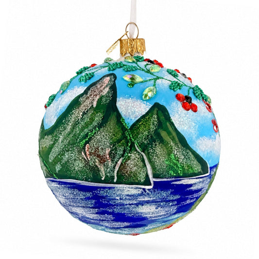 The Pitons, St. Lucia Glass Ball Christmas Ornament