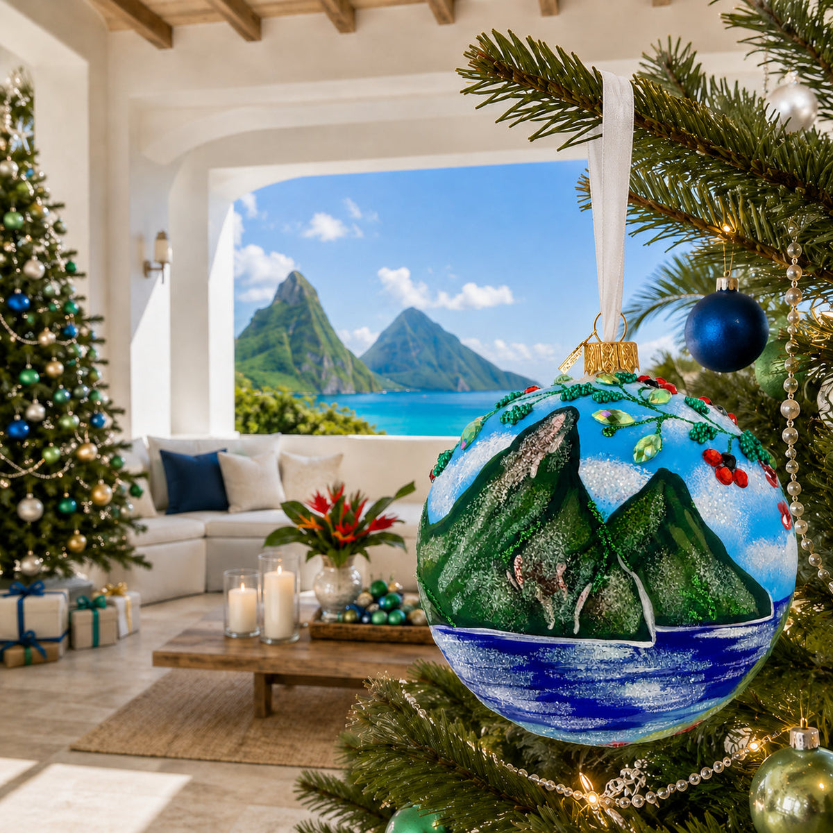 The Pitons, St. Lucia Glass Ball Christmas Ornament