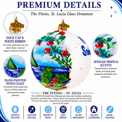 The Pitons, St. Lucia Glass Ball Christmas Ornament