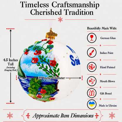 The Pitons, St. Lucia Glass Ball Christmas Ornament