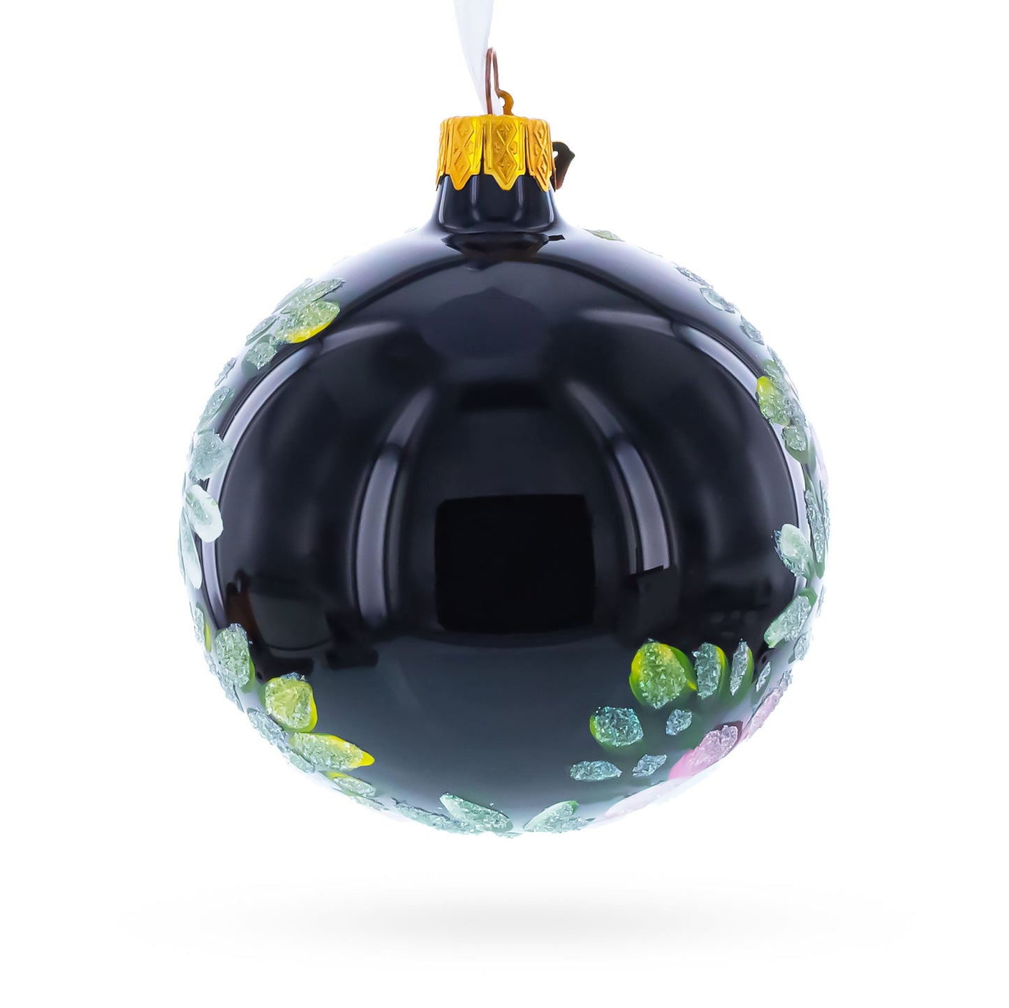 Pink and White Floral Blossoms Glass Ball Christmas Ornament 3.25 Inches