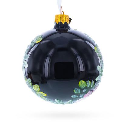 Pink and White Floral Blossoms Glass Ball Christmas Ornament 3.25 Inches