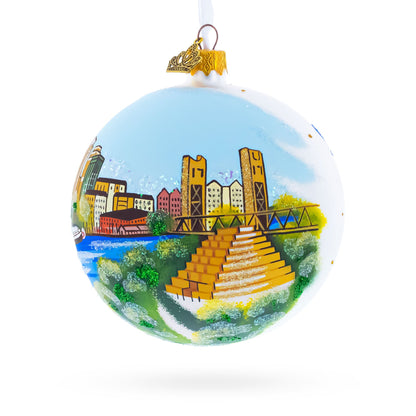 Skyline of Sacramento, California Glass Ball Christmas Ornament 4 Inches