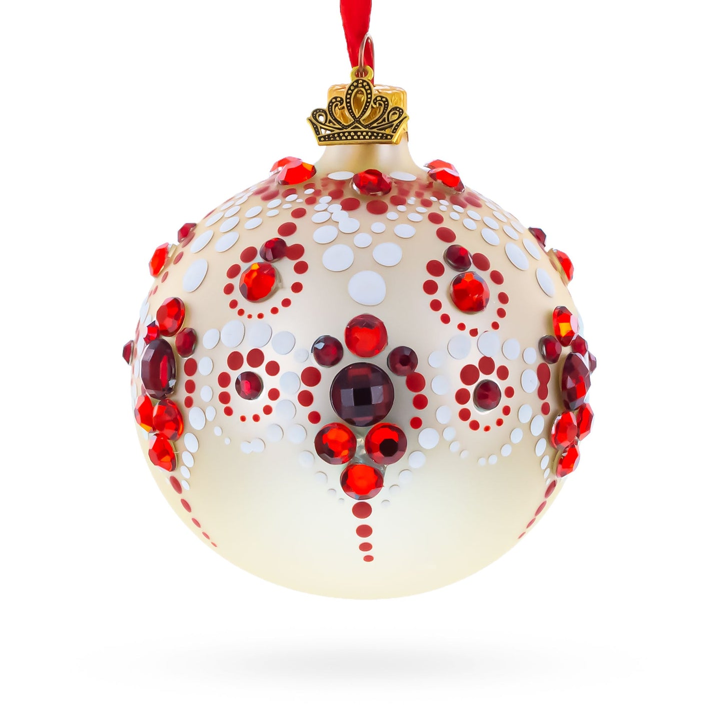Red and Crystal Droplets Festive Glass Ball Christmas Ornament 3.25 Inches
