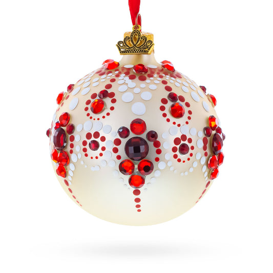 Red and Crystal Droplets Festive Glass Ball Christmas Ornament 3.25 Inches
