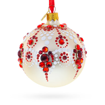 Red and Crystal Droplets Festive Glass Ball Christmas Ornament 3.25 Inches