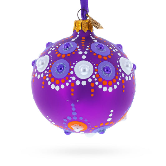 Purple Majesty with Silver Accents Geometric Glass Ball Christmas Ornament 3.25 Inches