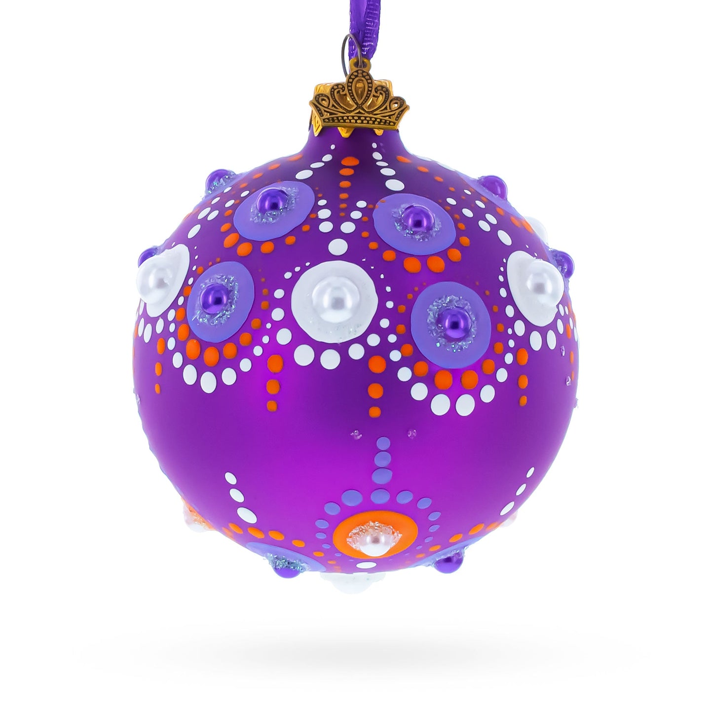 Purple Majesty with Silver Accents Geometric Glass Ball Christmas Ornament 3.25 Inches
