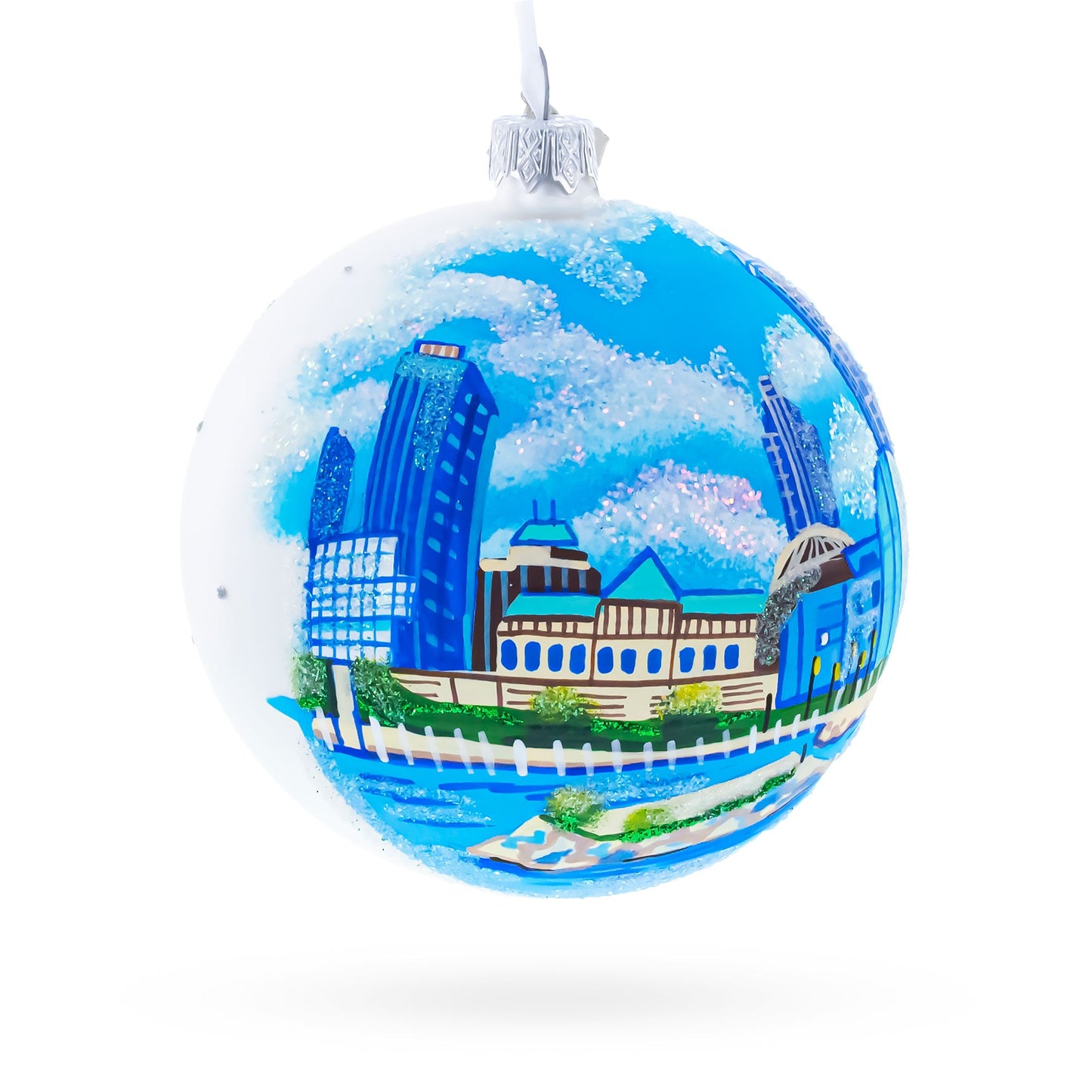 Cityscape of Cleveland, Ohio Glass Ball Christmas Ornament