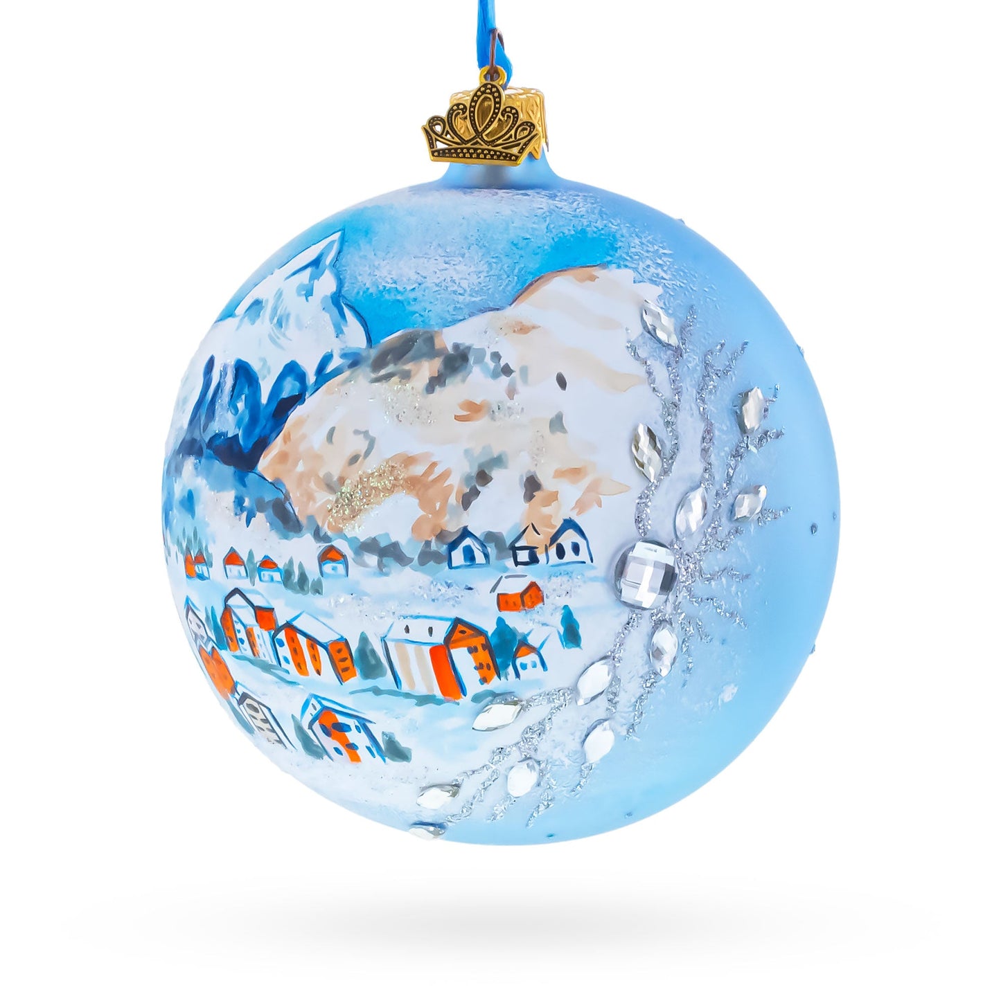 Matterhorn, Zermatt, Switzerland Jeweled Glass Ball Christmas Ornament 4 Inches
