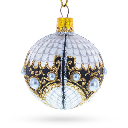 Mother Of Pearl on Gold Filigree Glass Ball Christmas Ornament 2.4 Inches