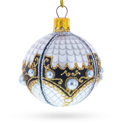 Mother Of Pearl on Gold Filigree Glass Ball Christmas Ornament 2.4 Inches