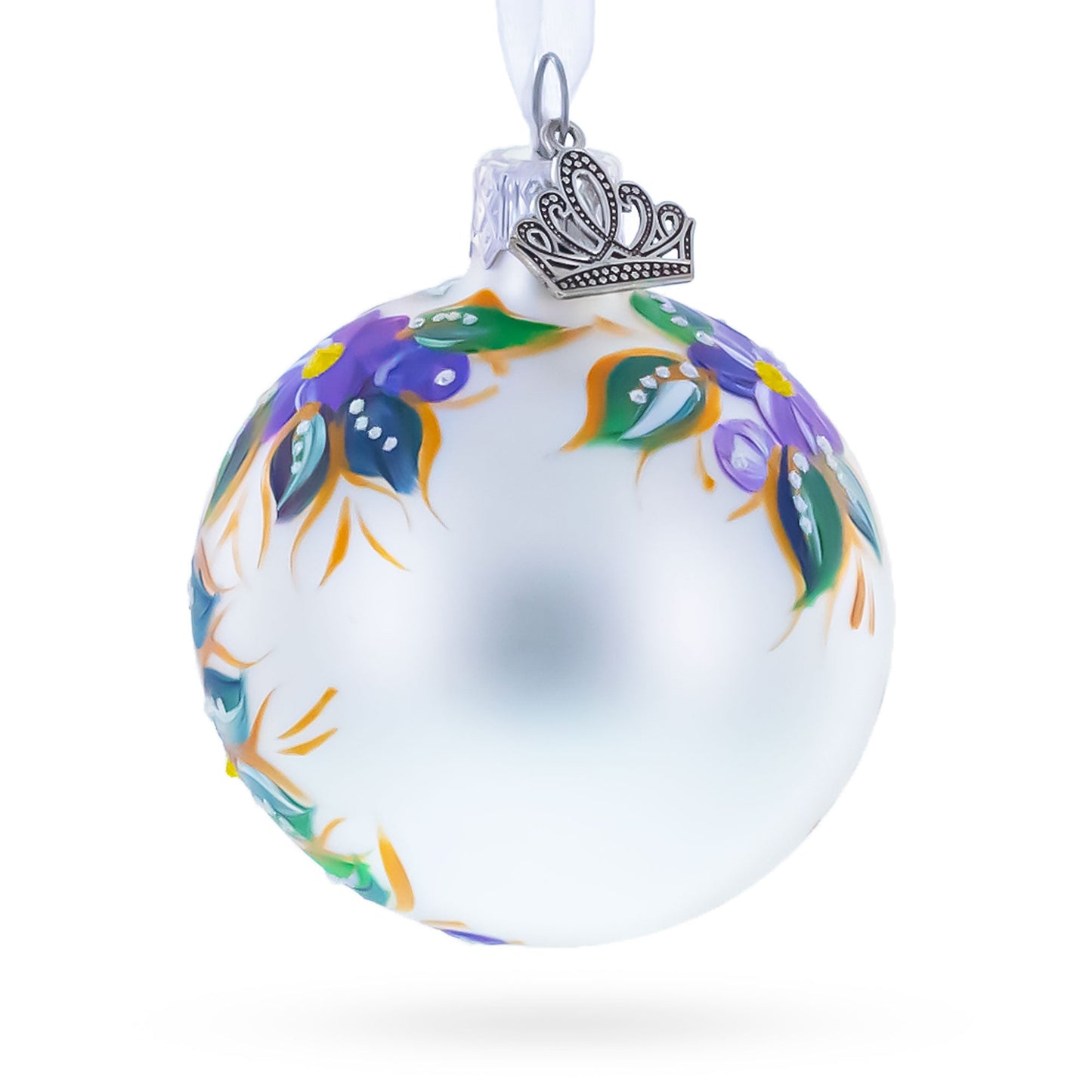 Bird & Floral Design Folk Art Glass ball Ornament 2.4 Inches