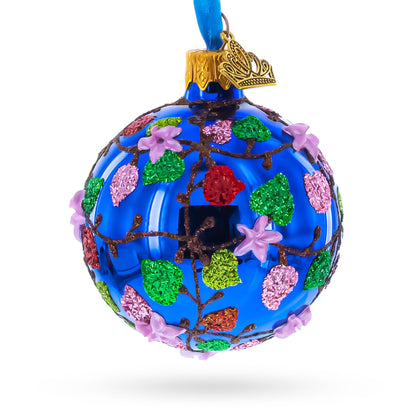 Vibrant Pink Heart Vines with 3D Roses Glass Ball Christmas Ornament 2.4 Inches