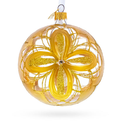 Radiant Gold Starburst Pattern Glass Ball Christmas Ornament 4 Inches
