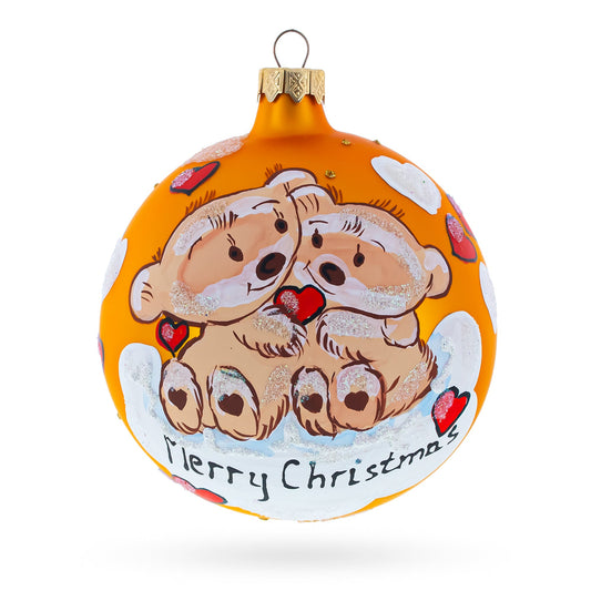 Merry Christmas from Two Bears in Love Glass Ball Christmas Ornament 3.25 Inches