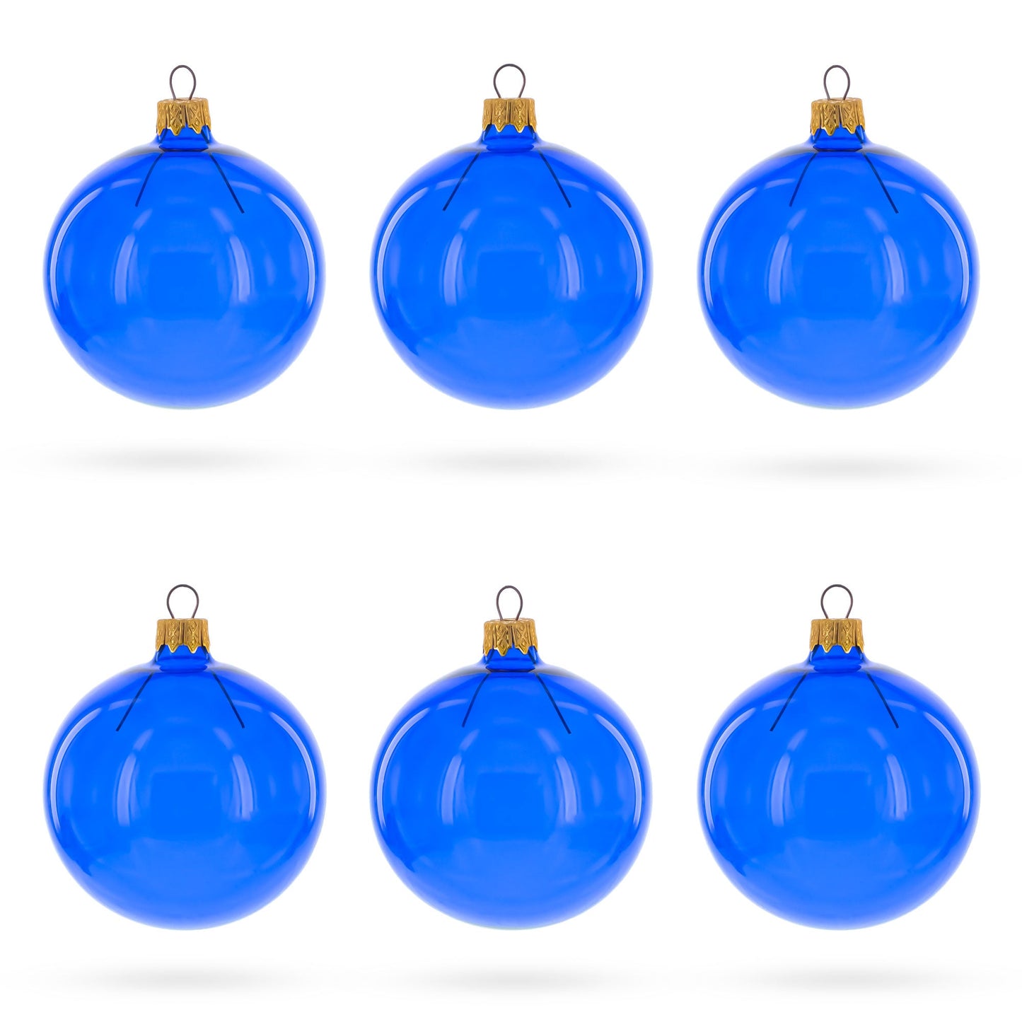 Set of 6 Translucent Glossy Blue Glass Ball Christmas Ornaments 3.25 Inches