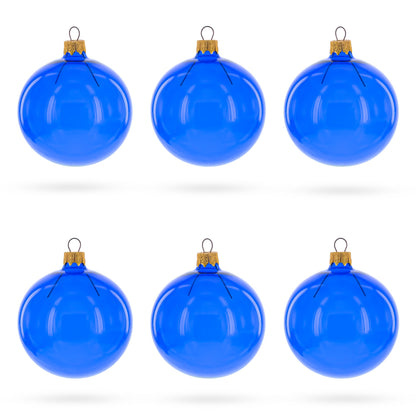 Set of 6 Translucent Glossy Blue Glass Ball Christmas Ornaments 3.25 Inches