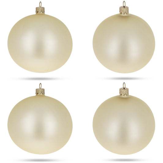 Set of 4 Beige Glass Ball Christmas Ornaments 4 Inches
