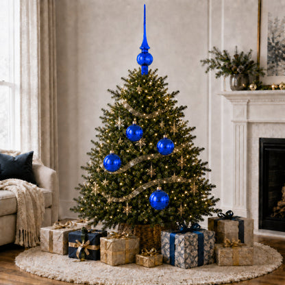Set of 6 Translucent Glossy Blue Glass Ball Christmas Ornaments 4 Inches